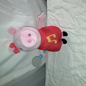Cute Pink Plush Pig Toy with Red Dress and Bow
